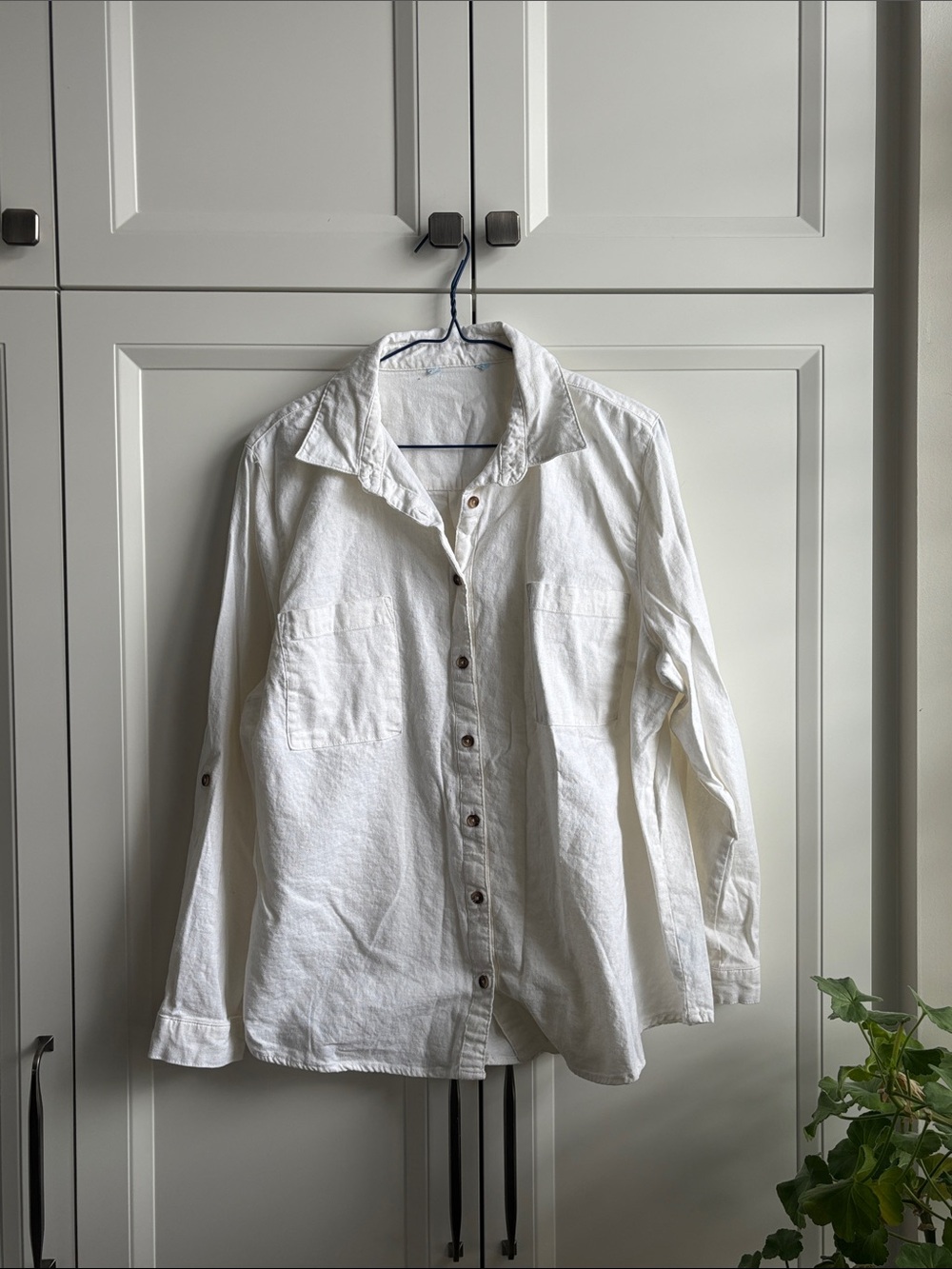 White Linen-Blend Button Shirt